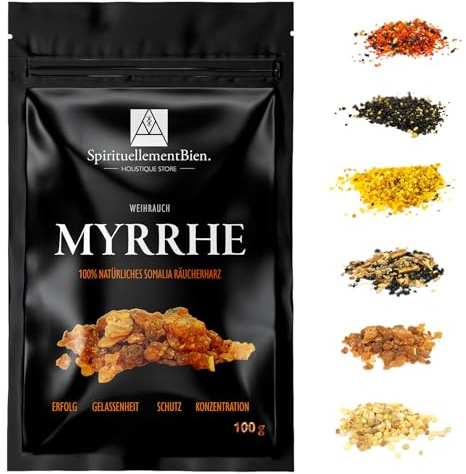 Incienso de Resina 100% Natural Sagrado Puro en Grano 50g- 100g para Fumigación, Quemador de Perfume o Incensario - Alternativa a Incienso en Barra o Cono (Mirra, 100 gr)