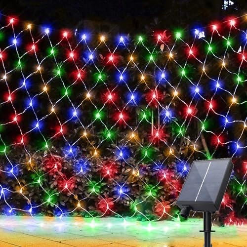 CHENRI Solar-Fischnetz-Leuchte, 1.5x1.5m LED Lichternetz Außen, 8 Modi Solar Lichterkette, Weihnachten LED Lichtervorhang Netz Lichterkette, Dekoratives Licht für Weihnachtsbaum Rasen Garten (Color)