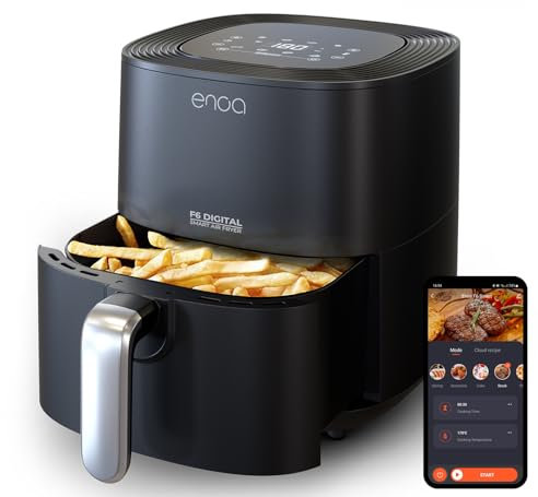 ENOA F6 Friggitrice ad Aria 5,5L, 8 Programmi, 85% meno Grassi, Capacità XXL fino a 8 Persone e minimo ingombro, Ricettario Cartaceo e Controllo App