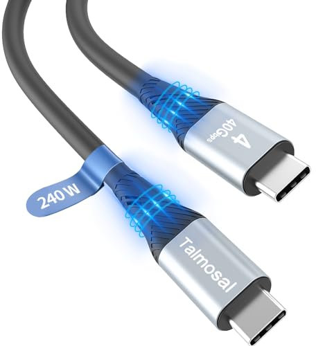 Talmosal Câble 240 W pour Thunderbolt 4 de 3 m, prend en charge 8K @ 60 Hz, 4K @ 144 Hz 40 Gbit/s/240 W PD pour iPhone 16/15, USB4, Thunderbolt 3, MacBook Pro, station d'accueil, eGPU, SSD, Surface