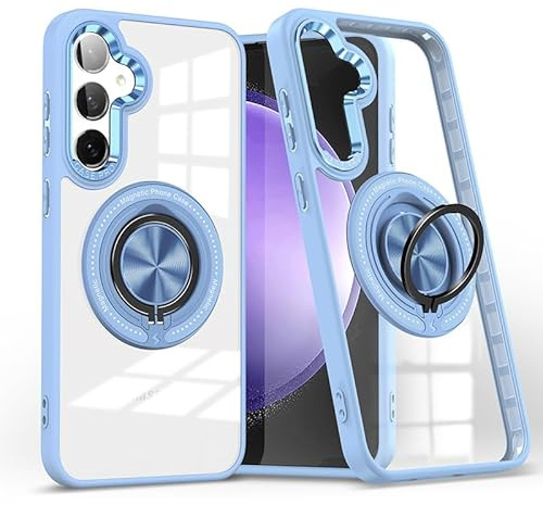 Yarxiawin für Samsung Galaxy A55 5G Hülle Silikon Case Magnetisch Ring Transparent Aesthetic, Kompatibel mit Magsafe Handyhülle für Samsung A55 5G mit Ständer Schutzhülle (Hellblau)