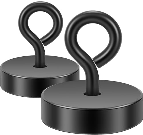 Neosmuk Magnetische Ringhaken, 36.3kg Heavy Duty Extra starker Magnethaken mit Ringschraube für Kreuzfahrtkabine, Magnetösenaufhänger zum Aufhängen, Cruise Essentials Haken (Schwarz, 2er Pack)