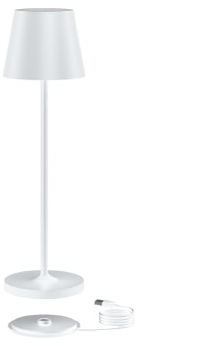 K-Bright 1 Stück Dimmbare Akku Tischleuchte 38cm mit Ladestation Weiß | Akku tischlampe aus Aluminium Für Esstisch, Bartheke, Camping, 3000K warmweiße Licht Designer Tischleuchte Für indoor&outdoor