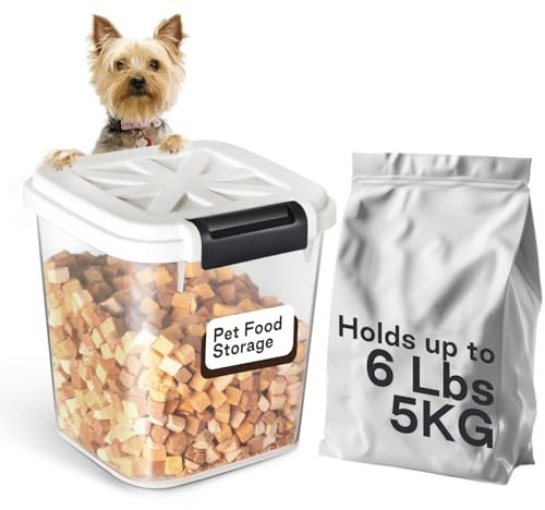 LivLab Mker 5 lbs Dog Food Storage Container with Lids Airtight Pet Food Container Cat Treat Container, Dry Pet Food Storage Bin for Cereal, Birds, Rice and Grain(6 lbs), White