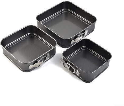HEBEOT 3 teglie quadrate antiaderenti per torte a forma di molla quadrate, non stifor vassoi da forno