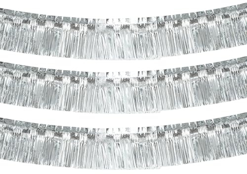 AIYONG Lot de 3 Guirlandes à Franges en Feuille Métallique Suspendre au Mur, 300 x 30cm Franges en Feuille Métallique pour Mariage, Anniversaire, Fête, Remise de Diplôme, Argentées