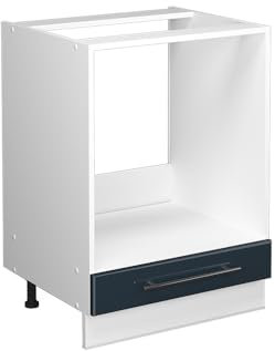 Vicco Herdumbauschrank Fame-Line, Dunkelblau Hochglanz/Weiß, 60 cm, AP Marmor