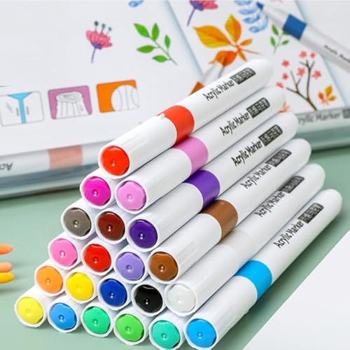 FTXanty Textilstifte Bunt 24 Farbe Textilmarker Waschmaschinenfest Stoffmalstifte Stoffmalfarben Textilstift Stoffstifte Waschfest für Schuhe T-shirt Lätzchen Stofftaschen Malerei