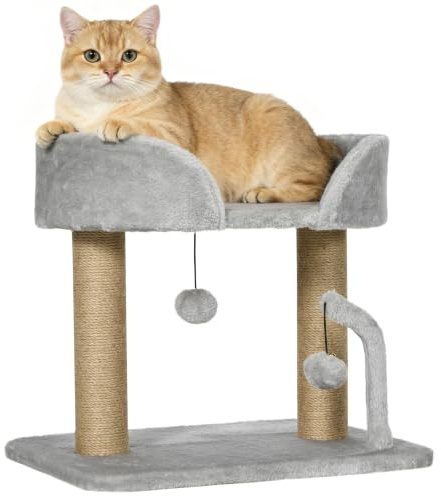 PawHut Árbol Rascador de Gatos Pequeños Altura 42 cm con Nido Gris Claro