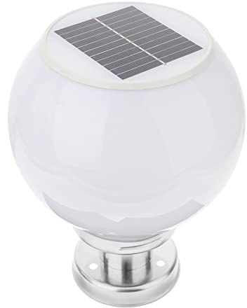 Luxshiny Solar Outdoor Column Light Led Globe Solar Wall Pillar Lamp Outdoor Post Lantern Round Ball Light Lamp for Garden Post Mount Globe Decoration (White)