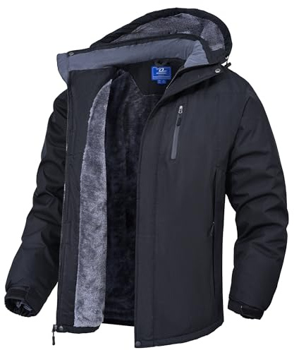 Zoofly Homme Veste Ski Manteau Imperméable D'Hiver Manteau Homme Hiver Extérieur Chaud Polaire Capuch Blouson Noir L