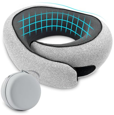 TFCIOD Oreiller de Voyage en Confortable, Oreiller Cervical avec Réglable et Lavable, Oreillers Ergonomiques pour la Nuque pour Chaise d'avion, Voiture, Bureau, Sac avec Fermeture éclair (Gris Clair)