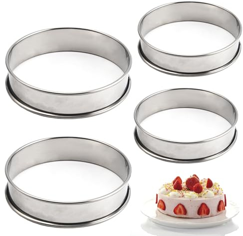 4 pcs Crumpet Rings,Non Stick Double Rolled Tart Rings Stainless Steel Stainless Steel English Muffin Cooking Ring Muffin Cooking Ring for Cookings Crumpets Eggs Pastry Mousse(8CM,10CM) (White)