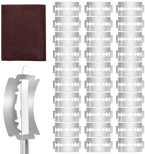 Gjinxi Bread Lame Blades 30Pcs Stainless Steel Bread Lame Included Leather Bread Lame Blades Refill for Bread Scoring Blade Dough Scoring AccessoriesTool Bread Scoring Blades for Refill