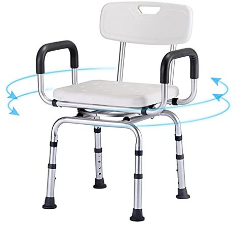 Silla de ducha giratoria ajustable con brazos y respaldo - Soporta hasta 299 libras - Taburete de baño giratorio para bañeras - Asiento giratorio de 360 grados - Altura ajustable - Ideal para person