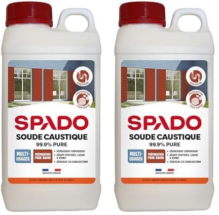 SPADO - Soude Caustique en Poudre Multi-Usage - Décape Peintures, Lasures et Vernis & Dégraisse - 99,9% Pure - Fabrication Française - 1 Kg (Lot de 2)