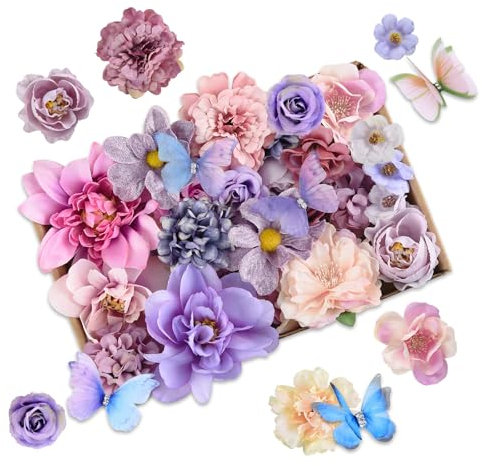 Joyblossom 28 Stück Kunstblumen zum Basteln, 3~9cm Blumen zum Basteln, Künstliche Blumen, Seidenblumen Klein, Kunstblumen Deko, Künstliche Blütenköpfe für DIY-Projekte und Basteln Dekorationen