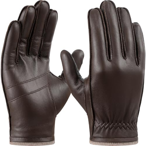 GSG Herren Chromfreie Schaffell Lederhandschuhe - Touchscreen Winter Fahrhandschuhe mit Wollfutter Kaltwetter Texting, Hellbraun, X-Large