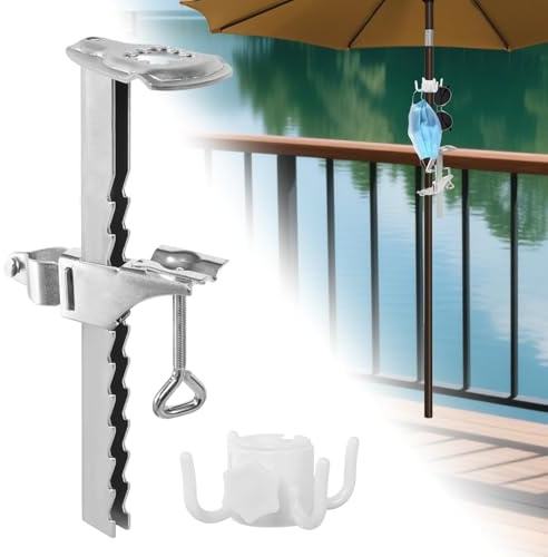 Parasollhållare balkong, justerbar parasollhållare balkongräcke förlängt paraplyställ parasoll med upphängningskrok, parasollhållare balkongräcke för räcke terrasser bord