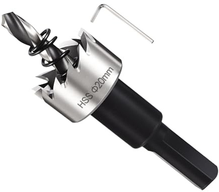 METALLIXITY Hole Saw 20mm 25/32 4241 High Speed Steel for Metal Silver | Hole Cutter with Center Drill Bit, Hex Key and Spring for Plastic, PVC Boards