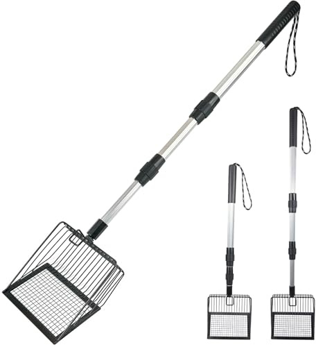 Neehows Cat Litter Scoop with Extendable Long Handle, 22.2-42.5 No Bending Back Metal Kitty Litter Scoop, Large Non-Stick Wide Flat Head Heavy Duty Cat Pooper Scooper