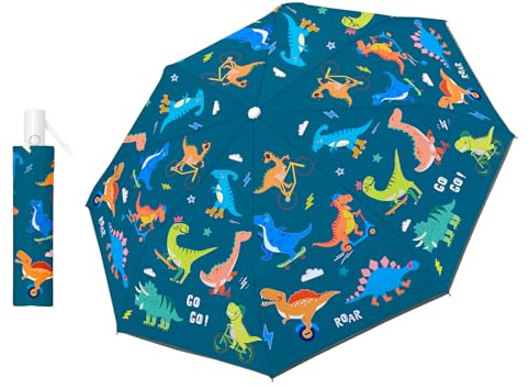 decalsweet Regenschirm Kinder, Automatik Taschenschirm Kinderschirm Grün | Knirps Regenschirm mit reflektierenden Streifen, Sturmfest,Kompakter,Robuster, Leicht zu Transportieren, Reise Regenschirm,