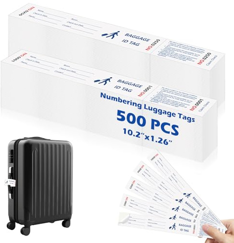 500 Pcs Paper Hotel Luggage ID Tags with Transfer Tape On Back Luggage Tags Bulk White Baggage Claim Check Tags Serial Numbering Claim Ticket Baggage Identification for Suitcase Motel Bag Storage