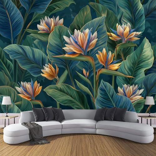 Papier Peint Panoramique Dense Feuillage 100×70cm - Décoration Murale Aquarelle Fleurs, Murales Papier Peint Intissé pour Chambre Salon, Poster Tableaux Photo Muraux