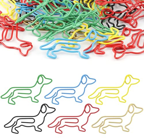 BRITIVIVE Hund Büroklammern Bunt 60 Stück Büroklammern Motiv Dachshund Lesezeichen Paper Clips Papierklammern Tierische Formen für Büro Schule Haushalt Basteln Dekorative Postkarten