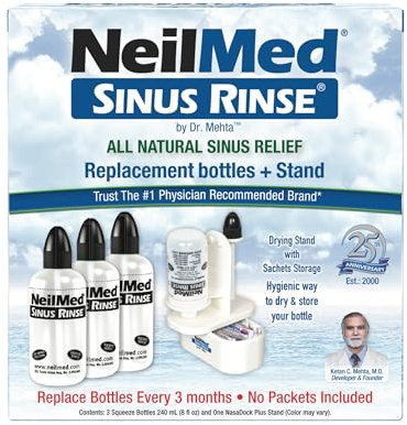 NeilMed Sinus Rinse Nasal Irrigation Bottles 3ct NasaDock Plus Drying Stand