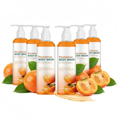 Gel de ducha suave e hidratante con extracto de caqui para controlar el olor corporal, purificante y desodorizante, con aroma refrescante (6 unidades)