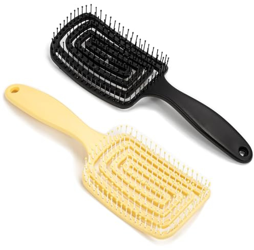 Yikki 2Pack Detangle Hair Brush for Wet & Dry Hair – Curved Vent Hair Brush Detangler for Women, Men – Easy Detangling for Curly, Straight & Thick Hair, No Pull Massage