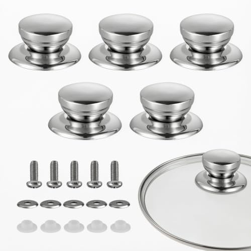 5 Pcs Premium Stainless Steel Universal Pot Lid Knob Ergonomic Grip Handle | Heat-Resistant Pan Lids Holding Handles, Ideal for Slow Cookers, Skillets and Kitchen Cookware Covers
