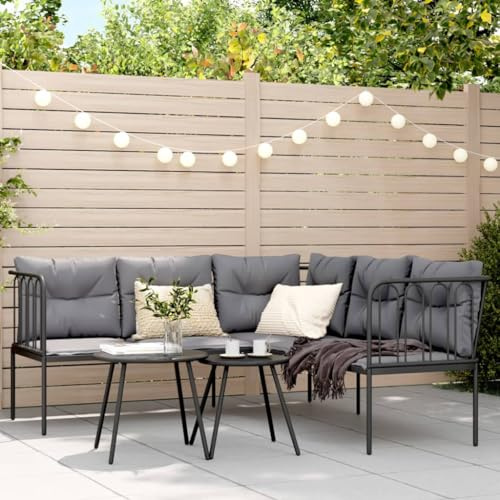 JHQHSM Outdoor-Sofagarnitur mit Kissen in Schwarz, Stahlrahmen und Textilene Bezügen für Garten und Terrasse, Wetterfeste Polsterauflagen, Bequeme Loungegarnitur