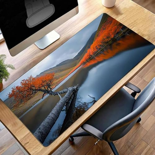 Large Mouse Mat 100 x 40cm Gaming Mouse Pad Waterproof Mousepad with Stitched Edges ;Large Mat with Rubber Base, for Wireless Mause, Accessories for Men, Gifts (Black Landscape) PjY6349 Q-K
