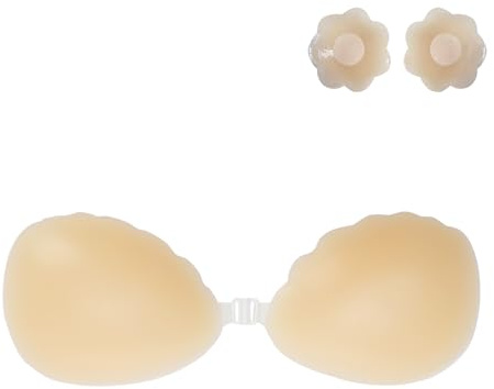 Syrads Sujetador Adhesivo para Mujer Reutilizable Invisible Adhesivo Sin Tirantes Sujetador Push-up con Cubrepezones para Vestidos sin Espalda, Bodas, Playa y Fiestas