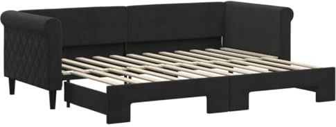 XHNIFBN Ausziehbares Tagesbett Schwarz 80x200 cm Samt 2in1 Sofa Bett mit Rollrost Massivholz Metall Rahmen Modernes Design für Gäste Wohn Schlafzimmer platzsparend Gästebett