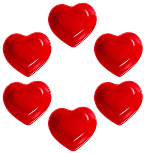 BESTOMZ 6pcs Heart Shaped Ceramics Dipping Plates Set, Freezer and Oven Safe Sweet Sauce Dishes, for Father's Day and Christmas Serving