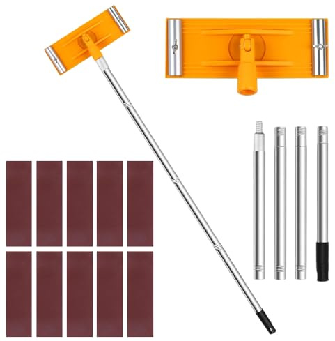 JOAASU Heavy Duty Pole Sander with Swivel Head, Universal Wall Sander with 120cm Extension Pole & 10 Sheets of Sandpapers, 360° Rotatable Drywall Sander for Floor, Wall and Ceiling Sanding