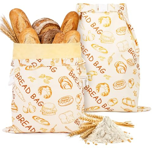 AOOWU Sacs à pain réutilisables en cire d'abeille, 2PCS 43 cm x 33 cm Grand sac à pain réutilisable, sacs à pain en lin, Sac à pain en cire d'abeille pour levain, Garde le pain frais plus longtemps