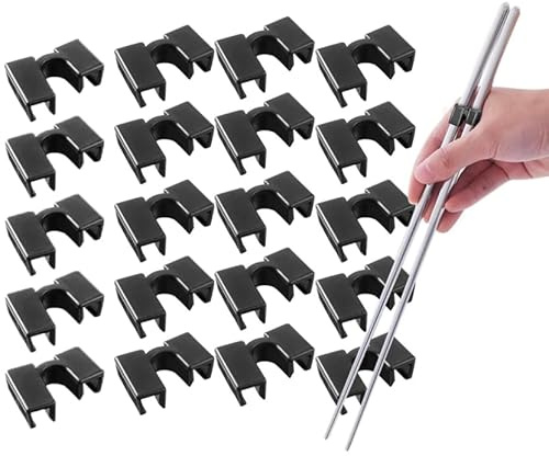 Juego de 20 palillos chinos reutilizables de color negro para niños y adultos, con conector articulado, para un aprendizaje práctico, desarrollo de la motricidad fina y una hora de la comida más acces