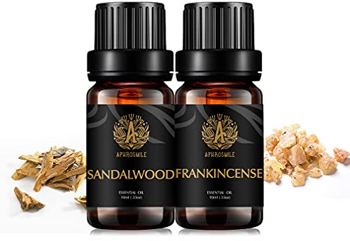 Aphorsmile EU 100% reines und natürliches ätherisches Öl, Sandelholz/Weihrauch, 2/10 ml Flaschen – Bessere Wirkung von Entspannung, lindert negative Emotionen, nährt die Haut