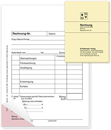 2 Rechnungsblöcke DIN A6 speziell für Hotels, Pensionen, Beherbergungsbetriebe, Vermietungen usw.