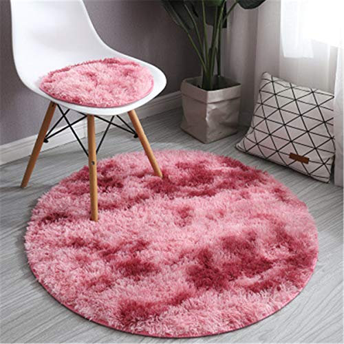 Hiser Tie Dye Indoor Round Area Rug, Modern Extra Soft Fluffy Long Carpet Living Room Shaggy Nursery Kids Playing Mat Bedroom Dining Room Floor Mat Home Decor (Fuchsia,160x160cm)