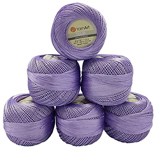 YarnArt Tulip 6 x 50 gr. Paket, Seide Garn Mikrofaser Garn Satin Garn Seide brillante Garn glänzend Garn (Violett 413)