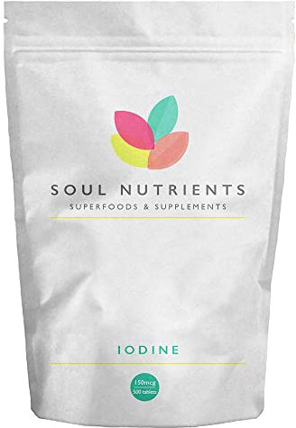 Iodine 150mcg 500 Tablets | Max Strength Potassium Iodine | Pregnancy Health & Thyroid Supplement | Vegan UK Made | GMP Approved | Soul Nutrients