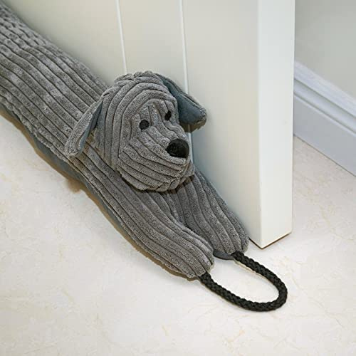Marwood Zugluftstopper, dekorativer Windstopper, 81,3 cm, für Türen und Fenster, beschwerter Tier-Windstopper, Schlangen-Geräuschblocker mit Aufhängeschlaufen, Grauer Hund