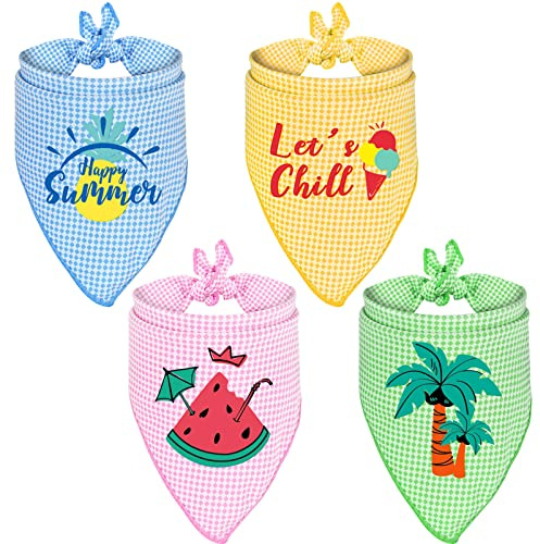 POPETPOP Dog Cooling Bandanas 4 Pack- Pet Cooling Scarf for Summer, Adjustable Dogs Scarf with Cute Pattern, Ice Towel Pet Wrap Kerchief for Small Medium Large Dogs