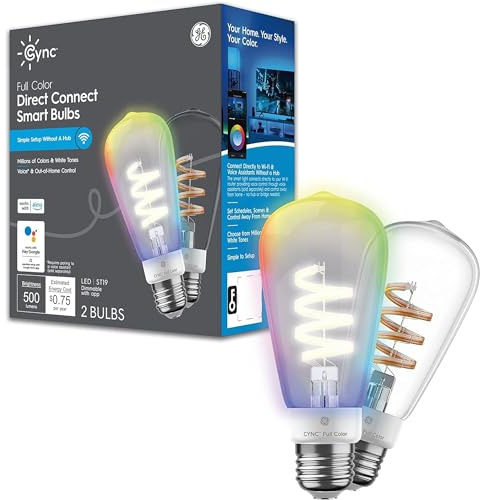 Cync GE Smart LED Light Bulb, ST19 Edison Style, Room Decor Aesthetic, Color Changing WiFi Light, 60W Equivalent, Works with Amazon Alexa and Google Home (Pack of 2)