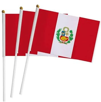 YCDtop 50 PCS Flags 14 * 21cm Perú bandera de mano bandera Perú mini bandera pequeña bandera con poste